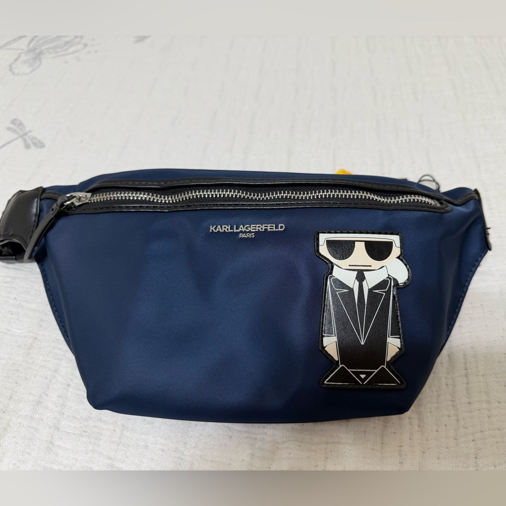 NEW Karl Lagerfeld Dark Blue Belt Bag with Iconic Patch